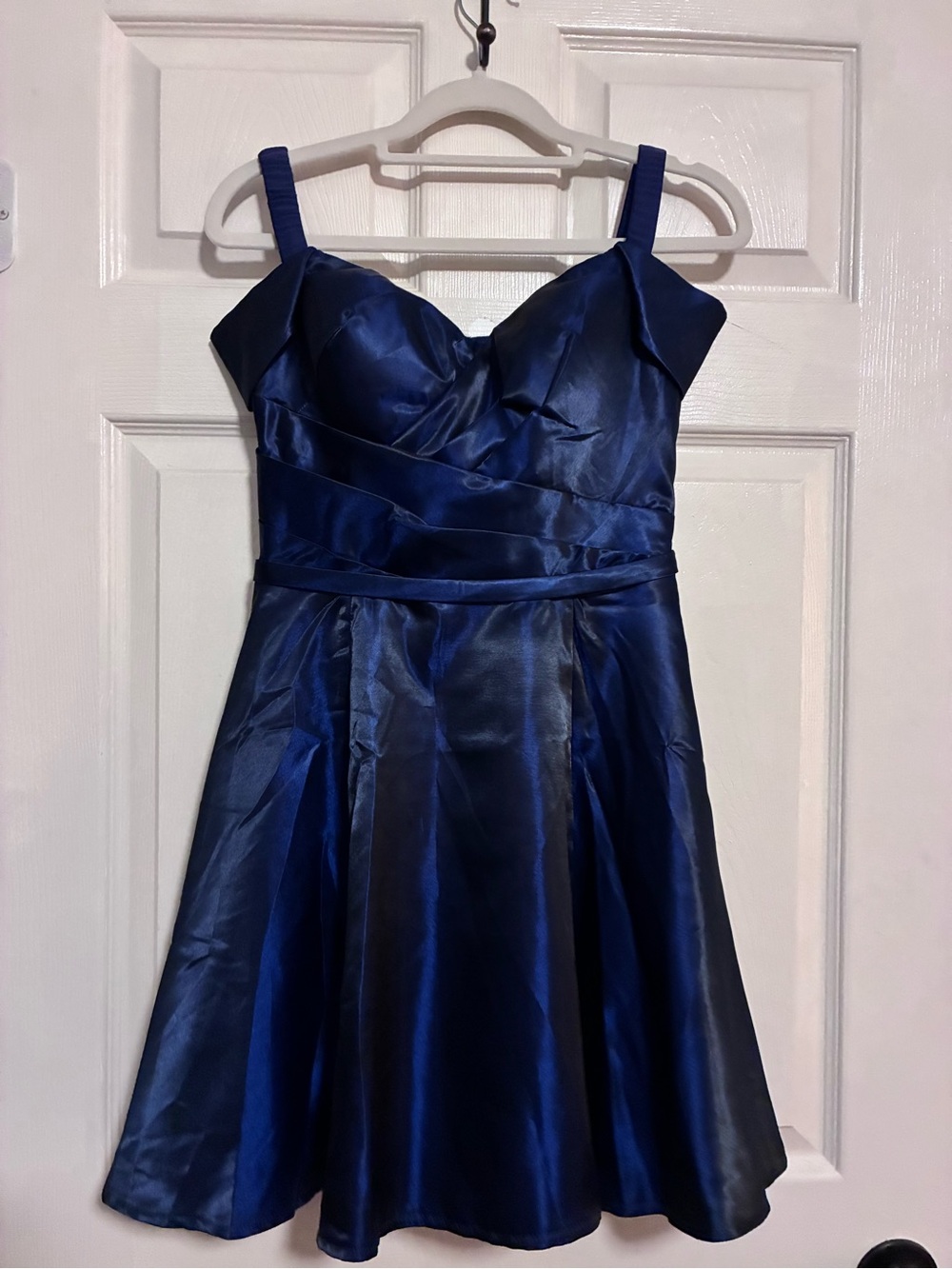 Navy Satin Fit-and-Flare Dress